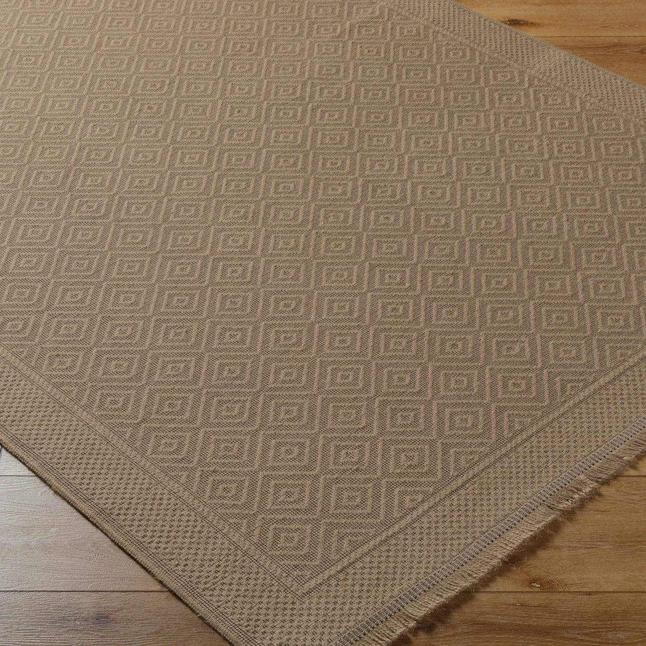 ESHA Cottage Tan/Beige Machine Washable Jute Area Rug Corner