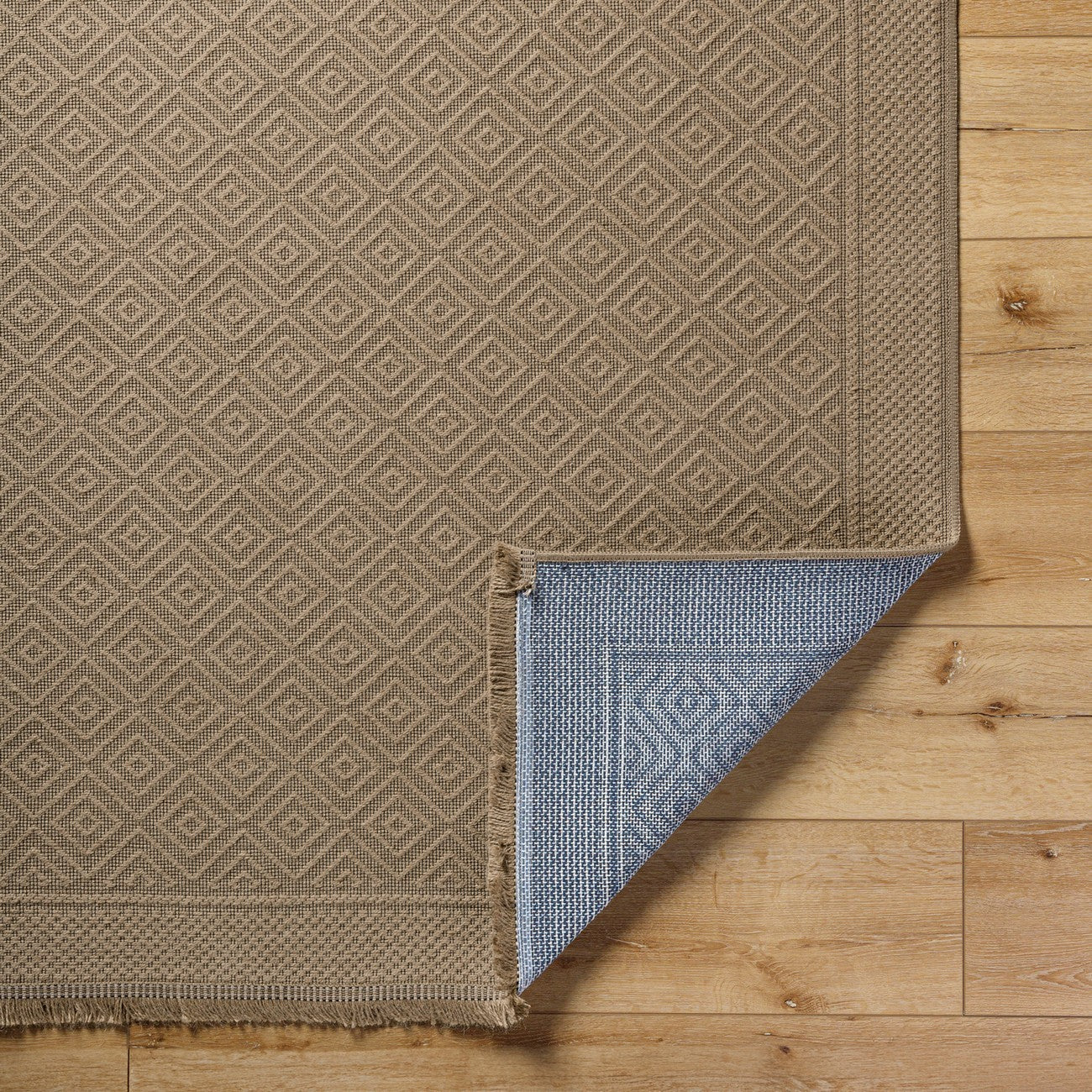 ESHA Cottage Tan/Beige Machine Washable Jute Area Rug Fold