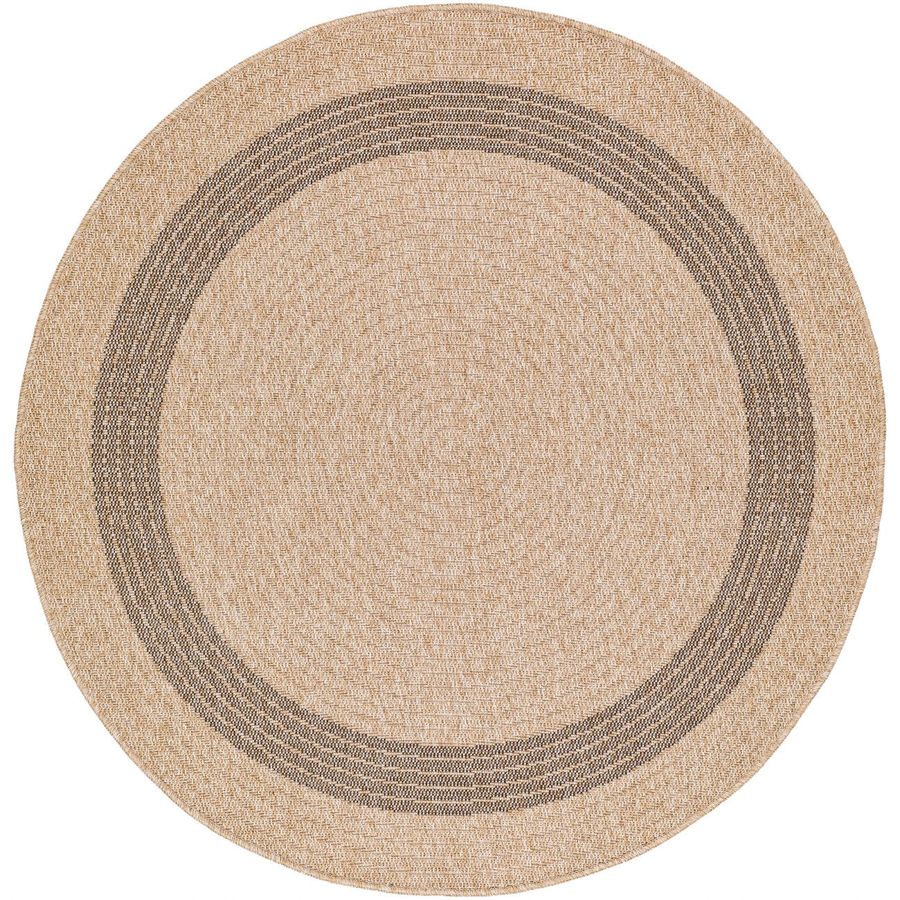 RHONDA Round Indoor & Outdoor Cottage Jute-Look Beige/Brown Area Rug Flat