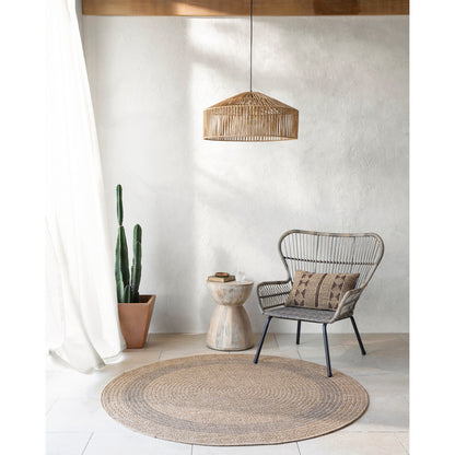 RHONDA Round Indoor & Outdoor Cottage Jute-Look Beige/Brown Area Rug Roomscene