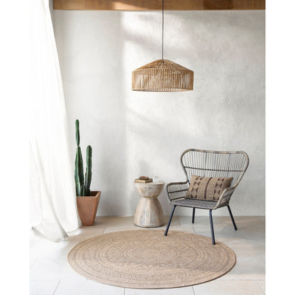 NOVA Round Indoor & Outdoor Cottage Jute-Look Beige/Light Grey Area Rug Roomscene