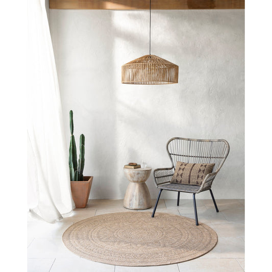 NOVA Round Indoor & Outdoor Cottage Jute-Look Beige/Light Grey Area Rug Roomscene