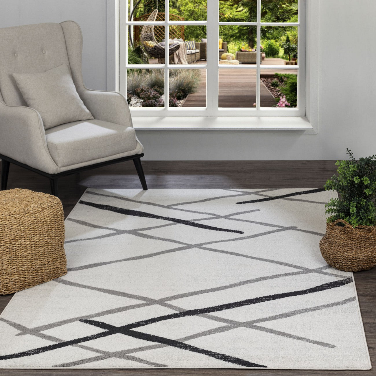 FELICIA Scandi Geometric Grey Area Rug Roomscene