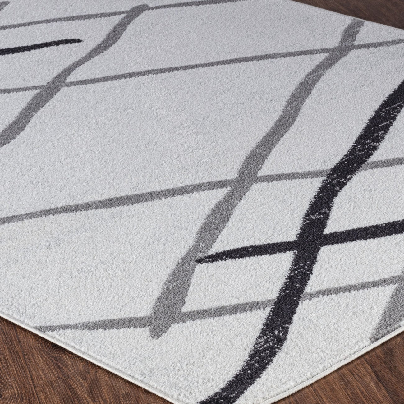 FELICIA Scandi Geometric Grey Area Rug Corner