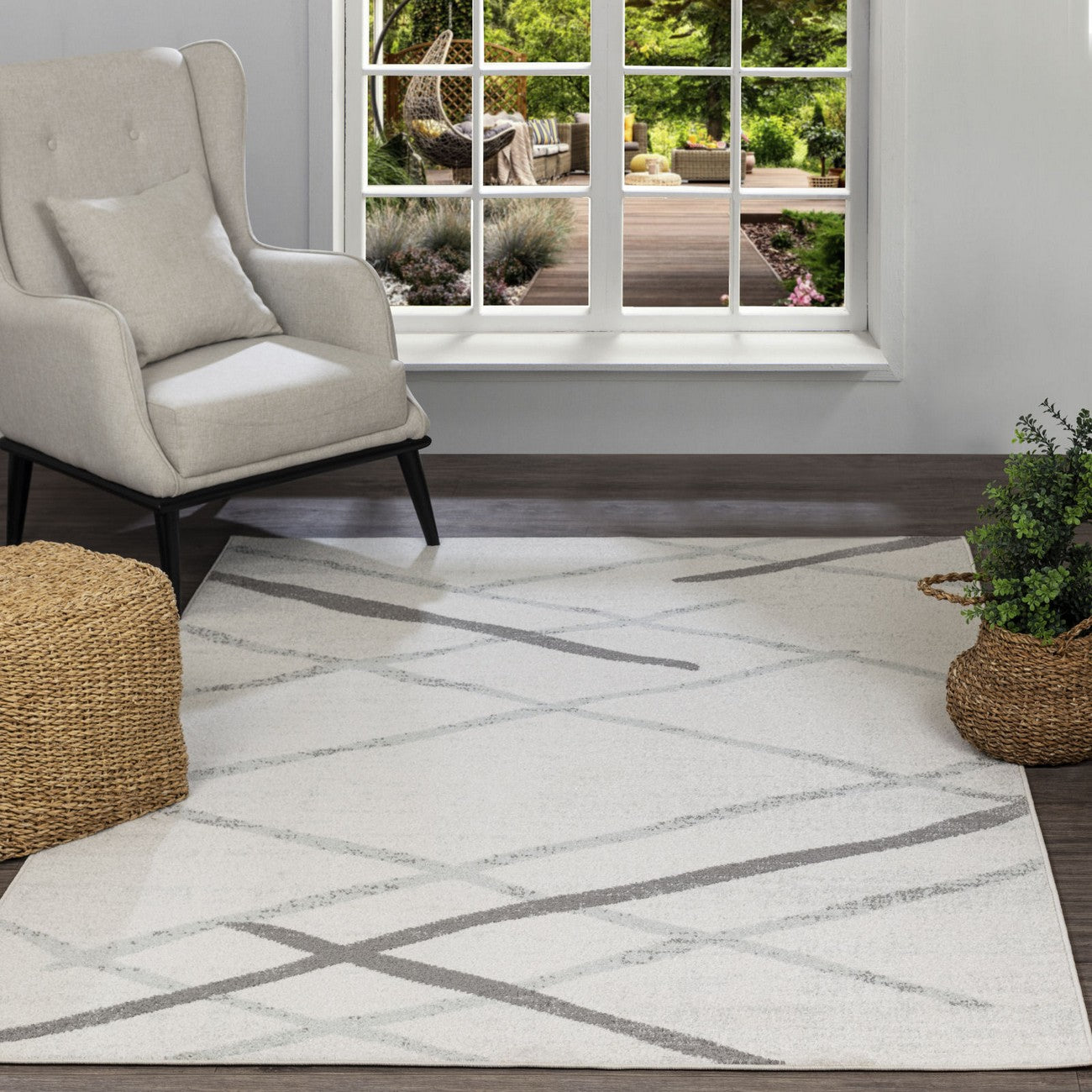 FELICIA Scandi Geometric White Area Rug Roomscene
