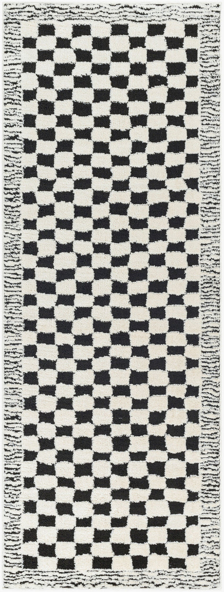 Ekta Scandi Modern High Pile Ivory/Black Checkered Rug - Image 1