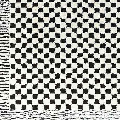 Ekta Scandi Modern High Pile Ivory/Black Checkered Rug - Image 7