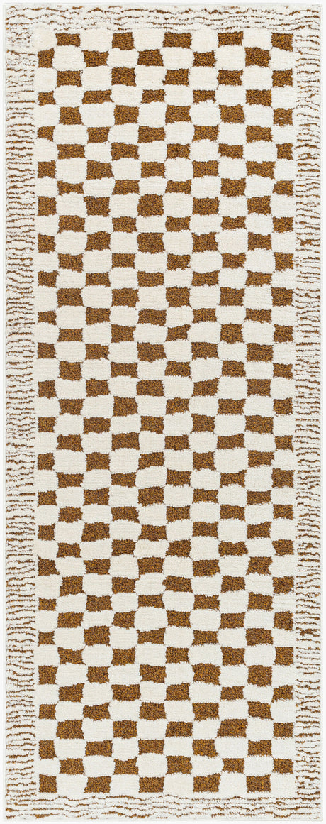 Ekta Scandi Modern High Pile Ivory/Brown Checkered Rug - Image 1