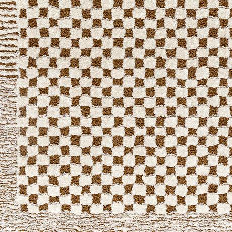 Ekta Scandi Modern High Pile Ivory/Brown Checkered Rug - Image 7