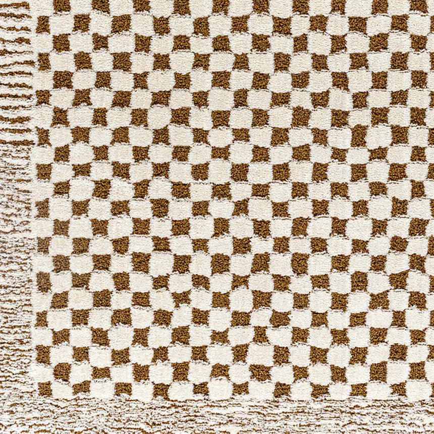 Ekta Scandi Modern High Pile Ivory/Brown Checkered Rug - Image 7