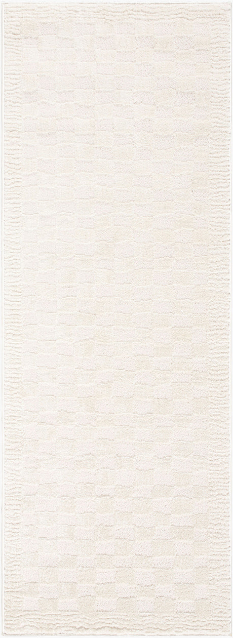 Ekta Scandi Modern High Pile Ivory/Off-White Checkered Rug - Image 1