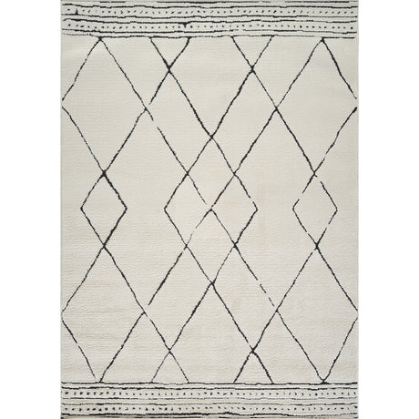 Hannah Berber Modern High Pile Ivory Black Rug - Image 1