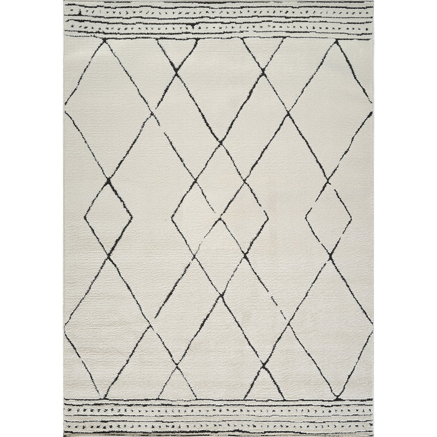 Hannah Berber Modern High Pile Ivory Black Rug