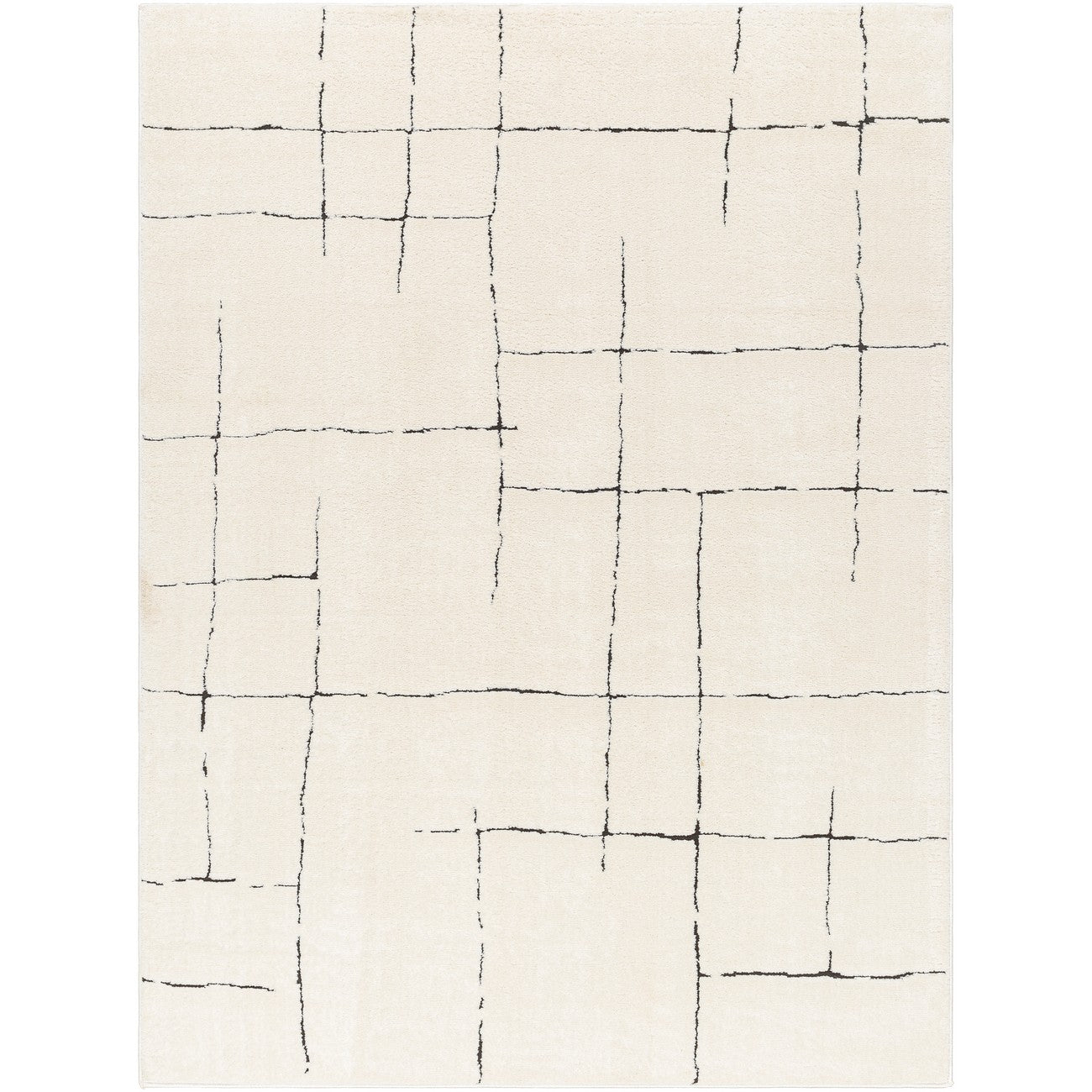 AVA Scandi Modern High Pile Ivory/Black Area Rug Flat