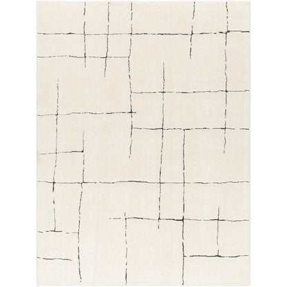 AVA Scandi Modern High Pile Ivory/Black Area Rug Flat