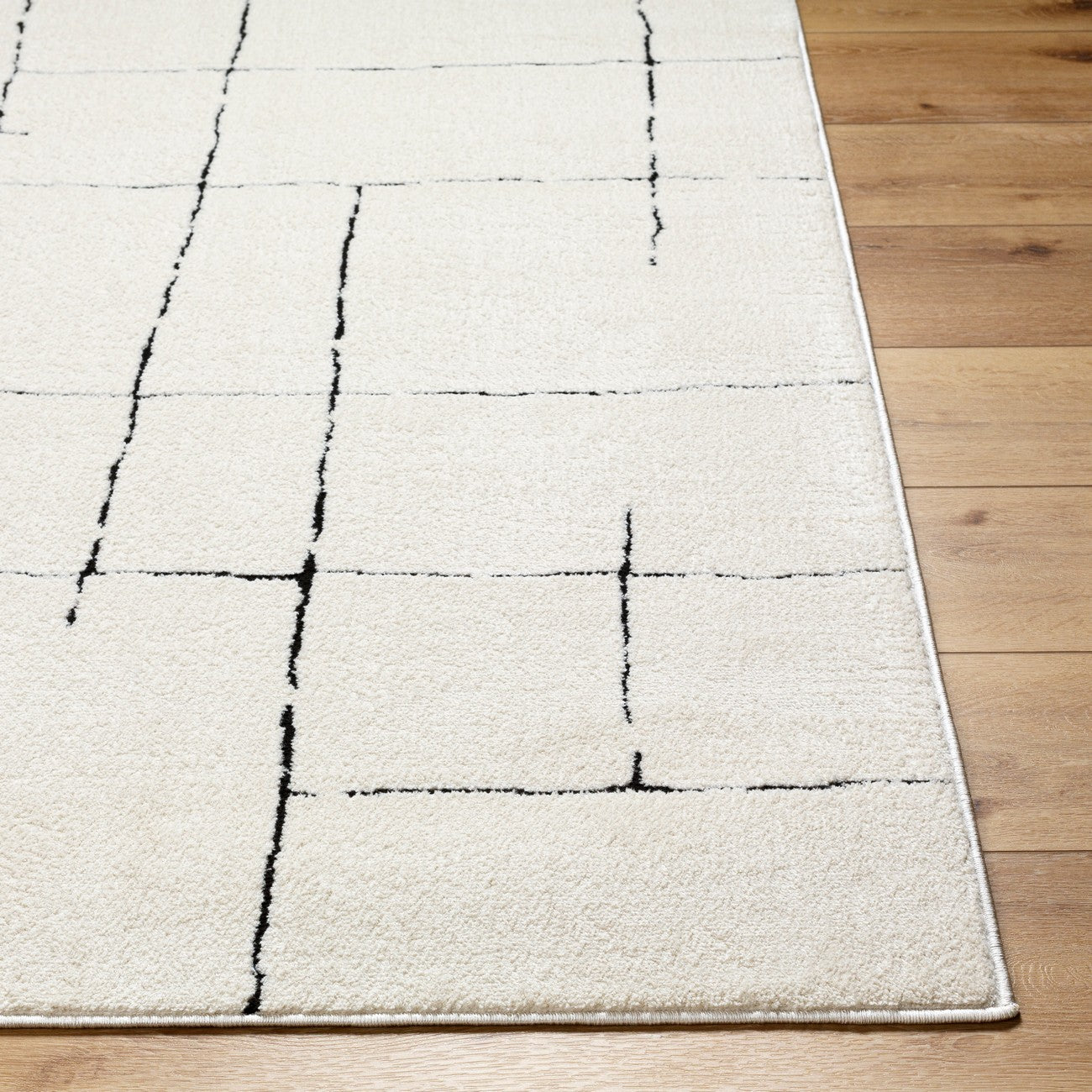 AVA Scandi Modern High Pile Ivory/Black Area Rug Front