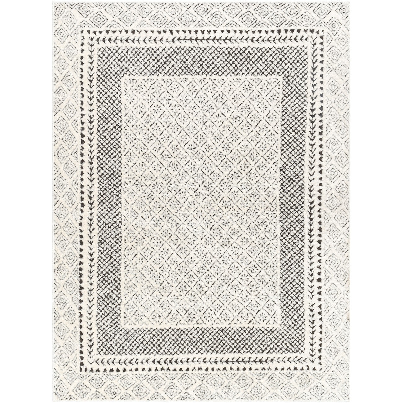 AMBRE Scandi Modern High Pile Ivory/Black Area Rug Flat