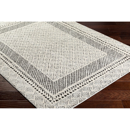 AMBRE Scandi Modern High Pile Ivory/Black Area Rug Corner