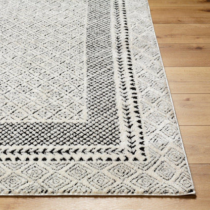 AMBRE Scandi Modern High Pile Ivory/Black Area Rug Front