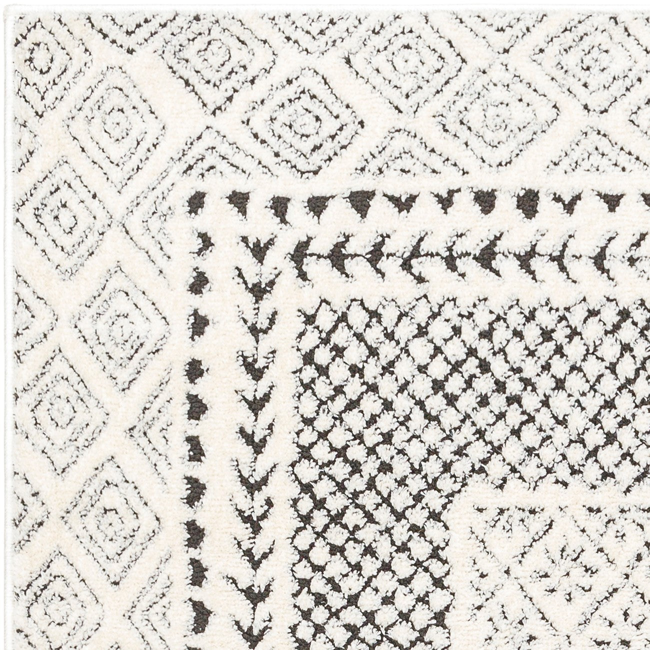 AMBRE Scandi Modern High Pile Ivory/Black Area Rug Zoom