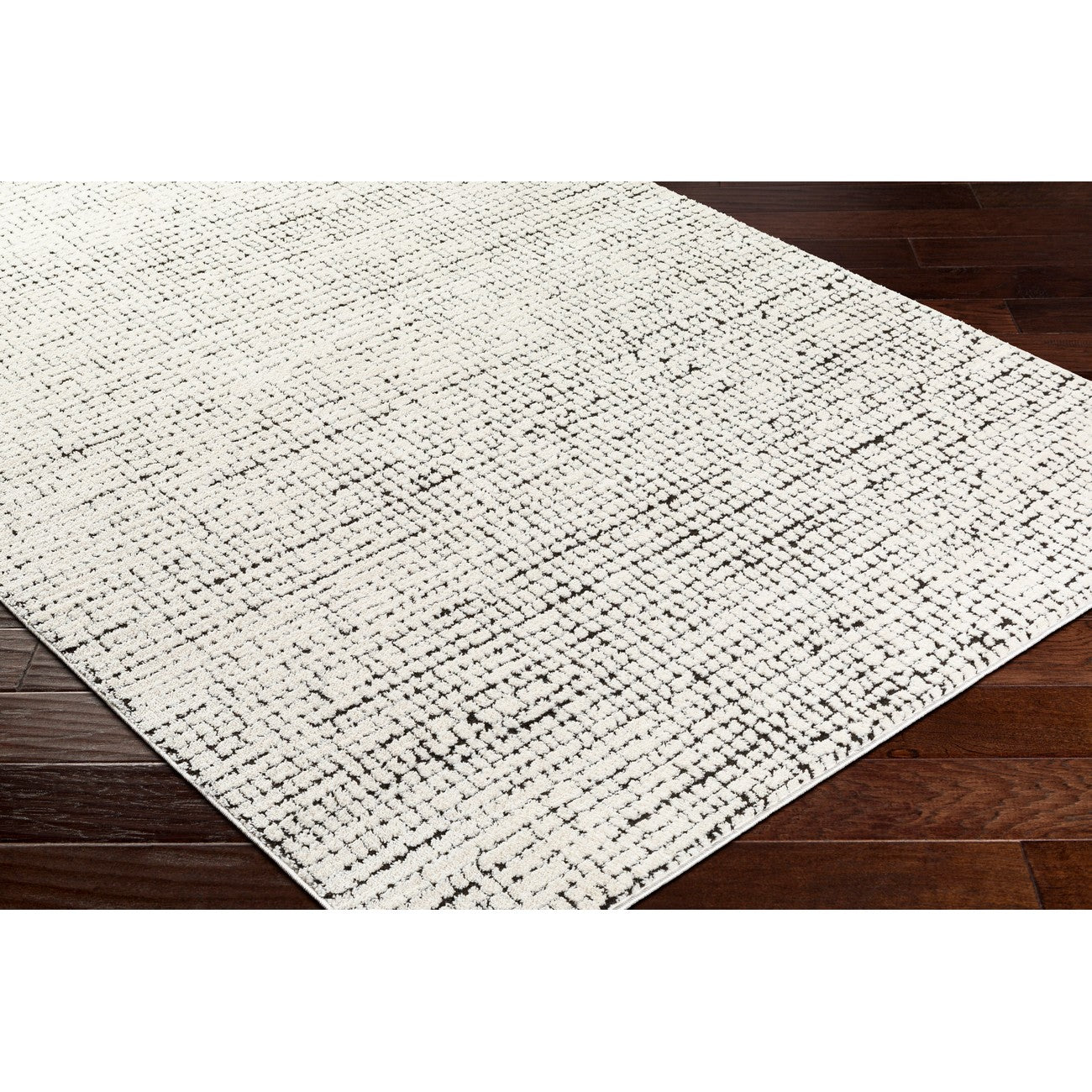 AMANDINE Scandi Modern High Pile Ivory/Black Area Rug Corner