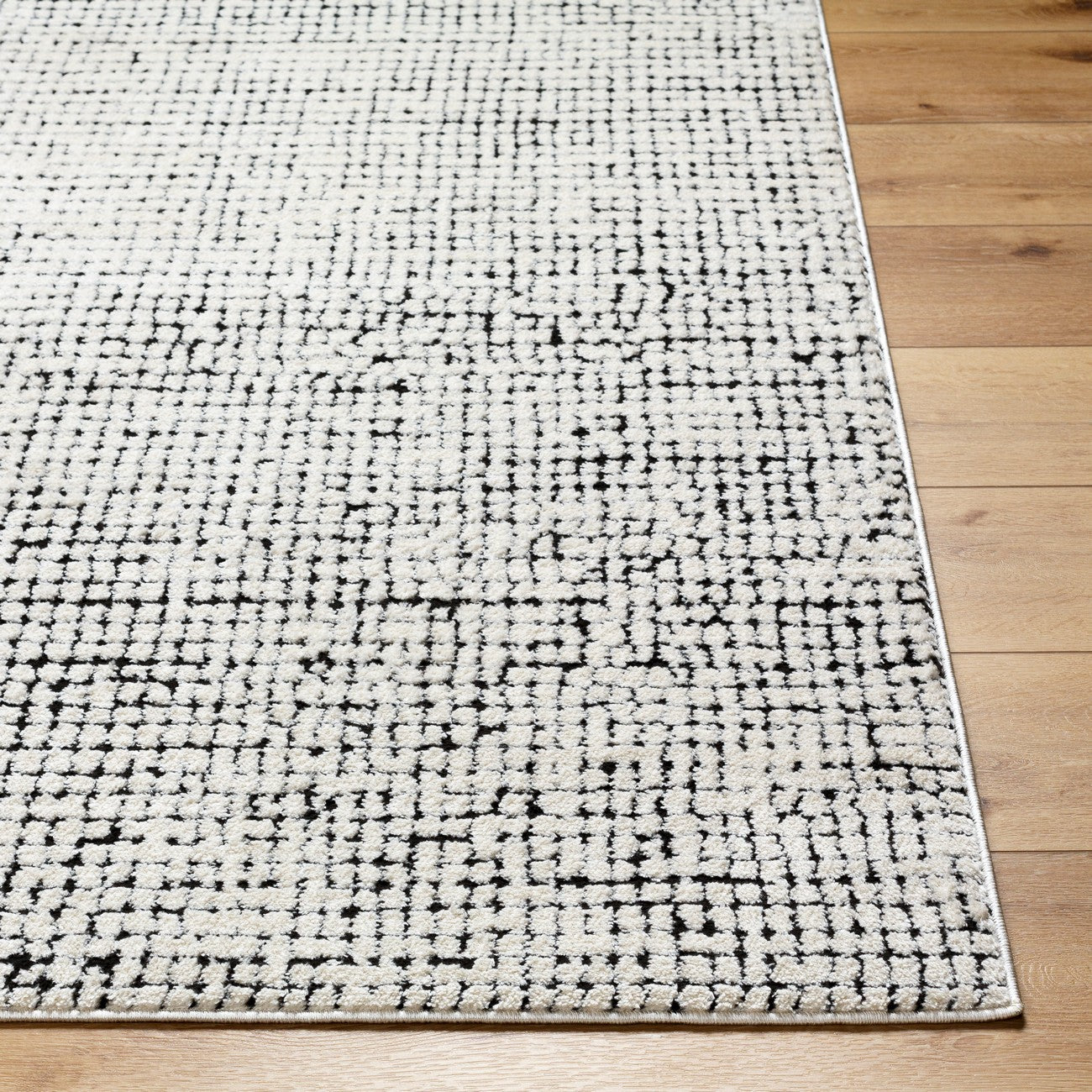 AMANDINE Scandi Modern High Pile Ivory/Black Area Rug Front