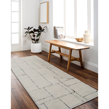 LISA Scandi Modern High Pile Ivory/Black Area Rug Roomscene