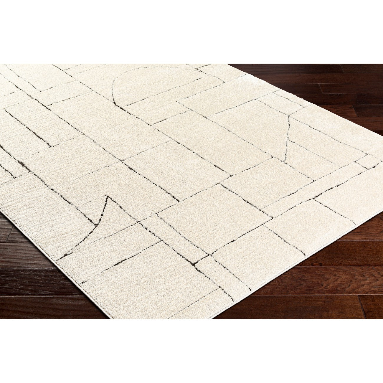 LISA Scandi Modern High Pile Ivory/Black Area Rug Corner
