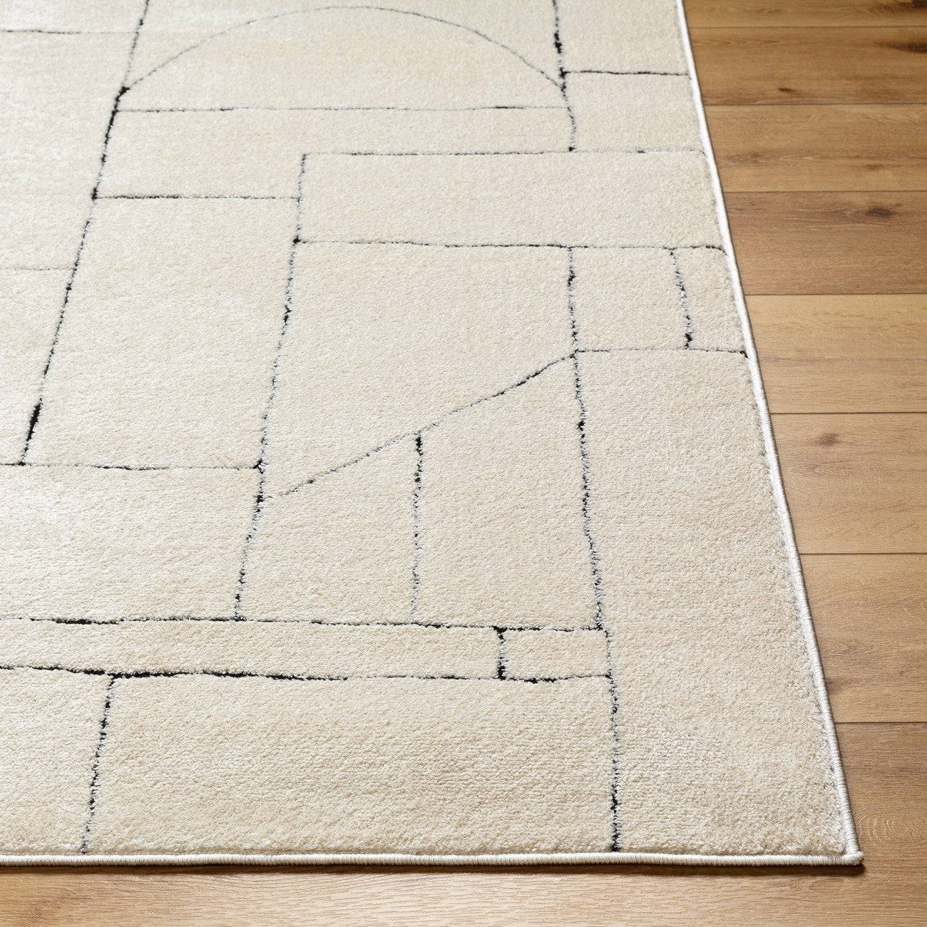 LISA Scandi Modern High Pile Ivory/Black Area Rug Front