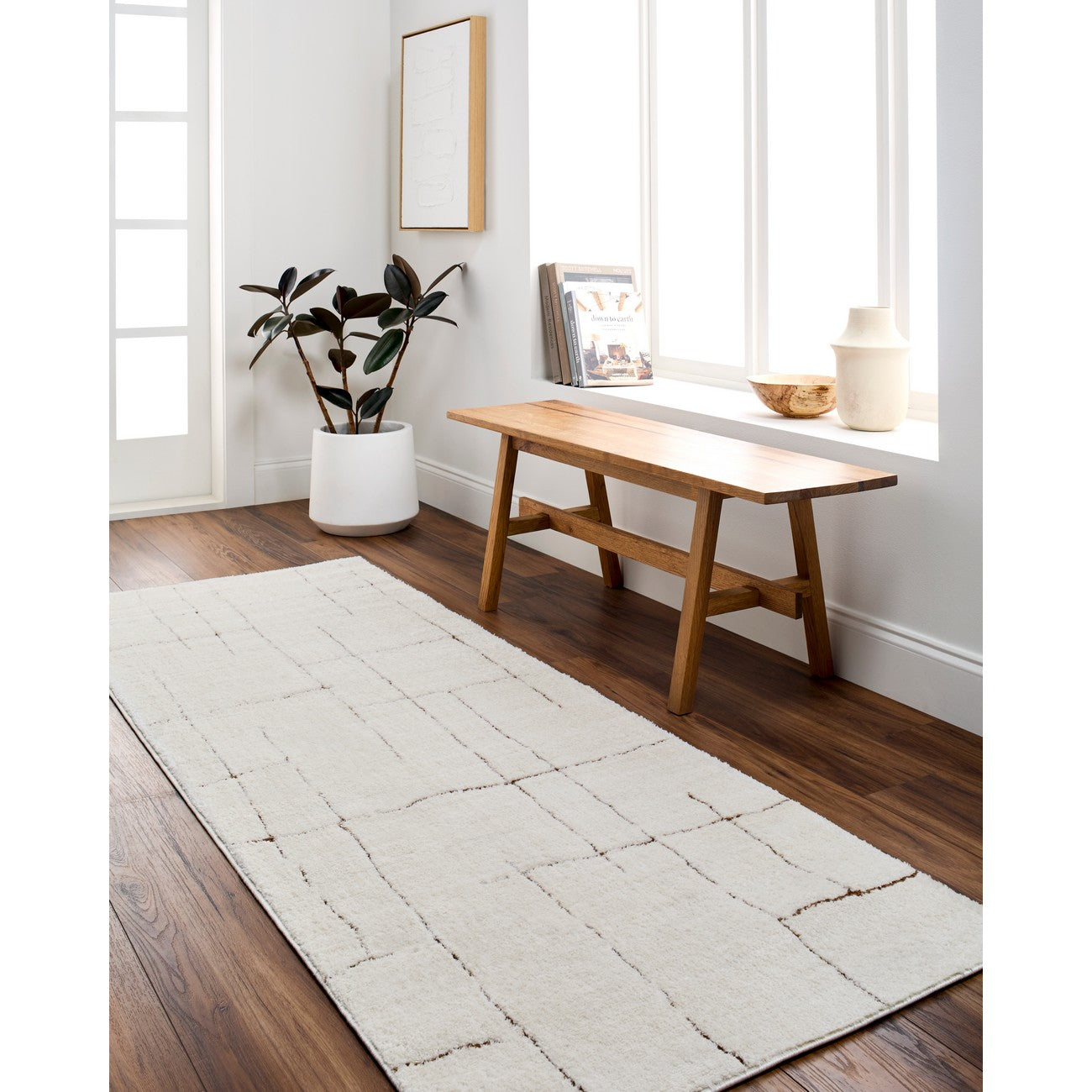 AVA Scandi Modern High Pile Ivory/Brown Area Rug Roomscene