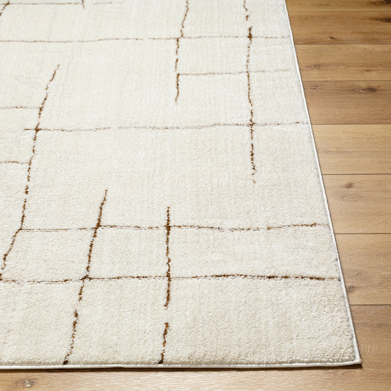 AVA Scandi Modern High Pile Ivory/Brown Area Rug Front