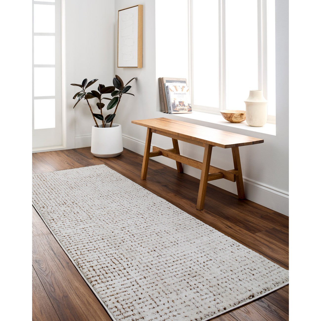 AMANDINE Scandi Modern High Pile Ivory/Brown Area Rug Roomscene