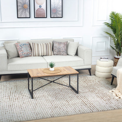 AMANDINE Scandi Modern High Pile Ivory/Brown Area Rug Roomscene