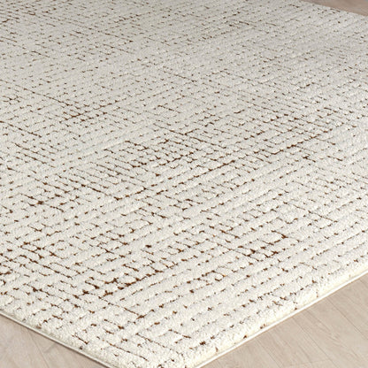 AMANDINE Scandi Modern High Pile Ivory/Brown Area Rug Corner