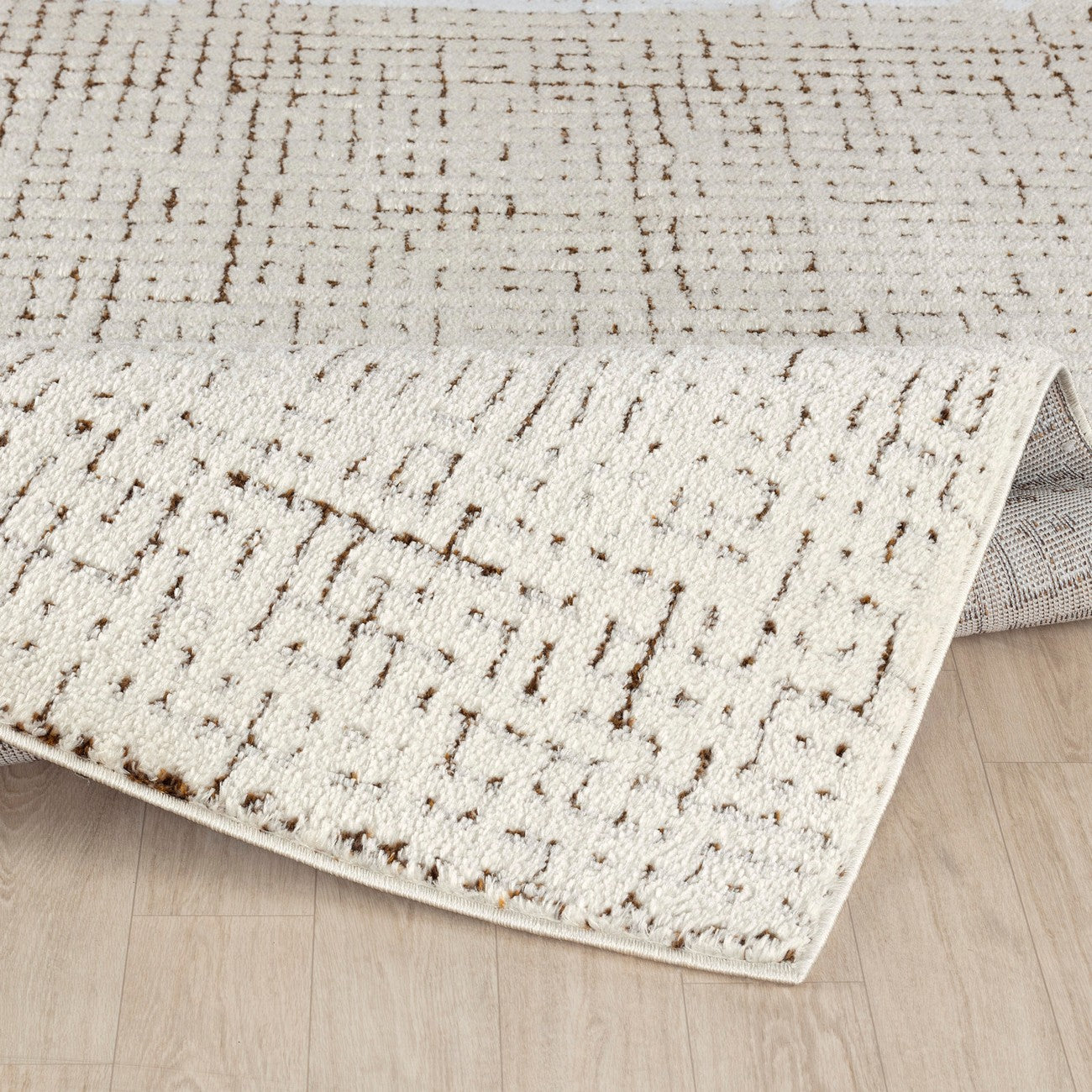 AMANDINE Scandi Modern High Pile Ivory/Brown Area Rug Fold
