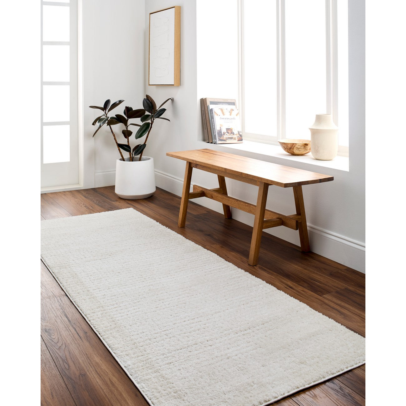 AMANDINE Scandi Modern High Pile Ivory/Off-White Area Rug Roomscene