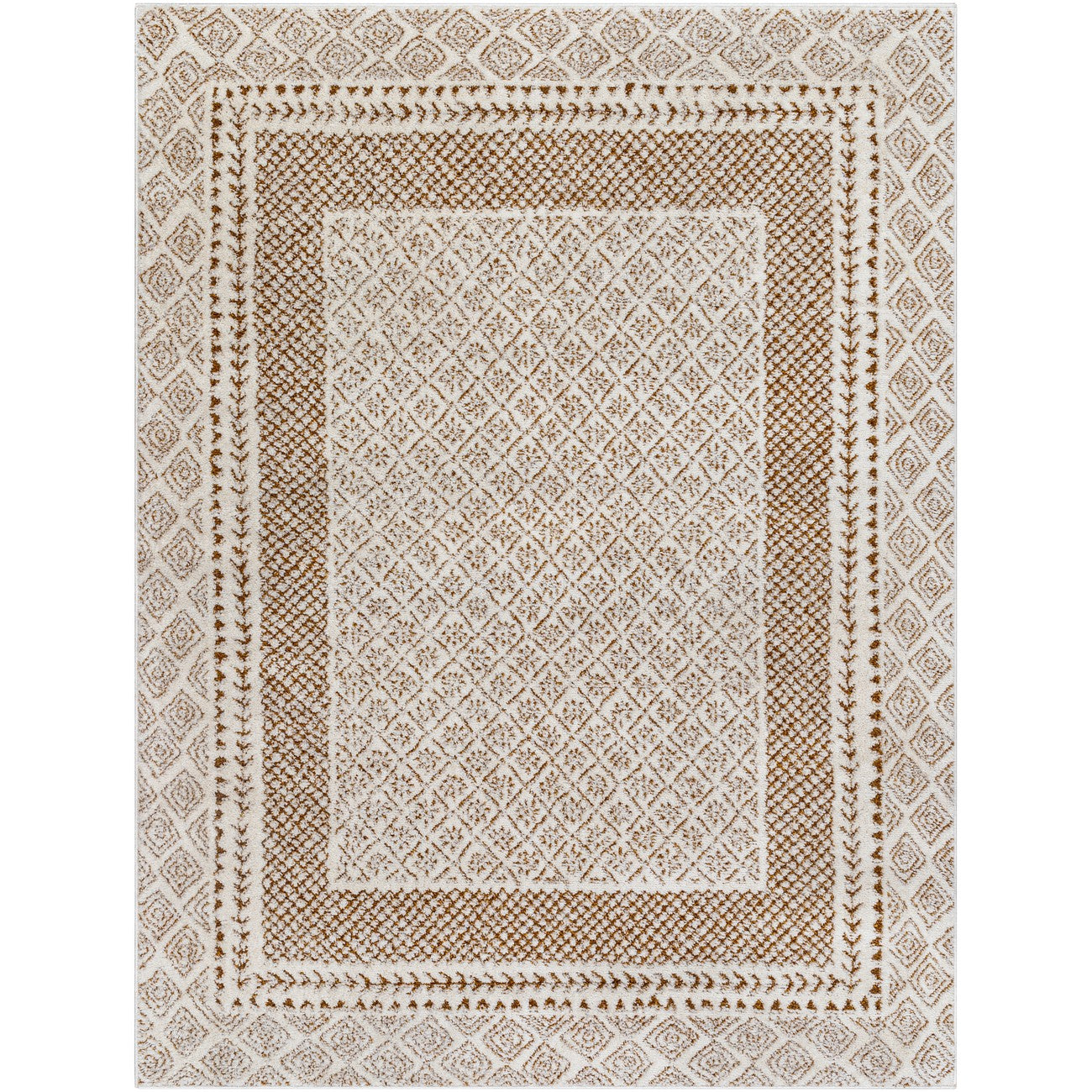 AMBRE Scandi Modern High Pile Ivory/Brown Area Rug Flat