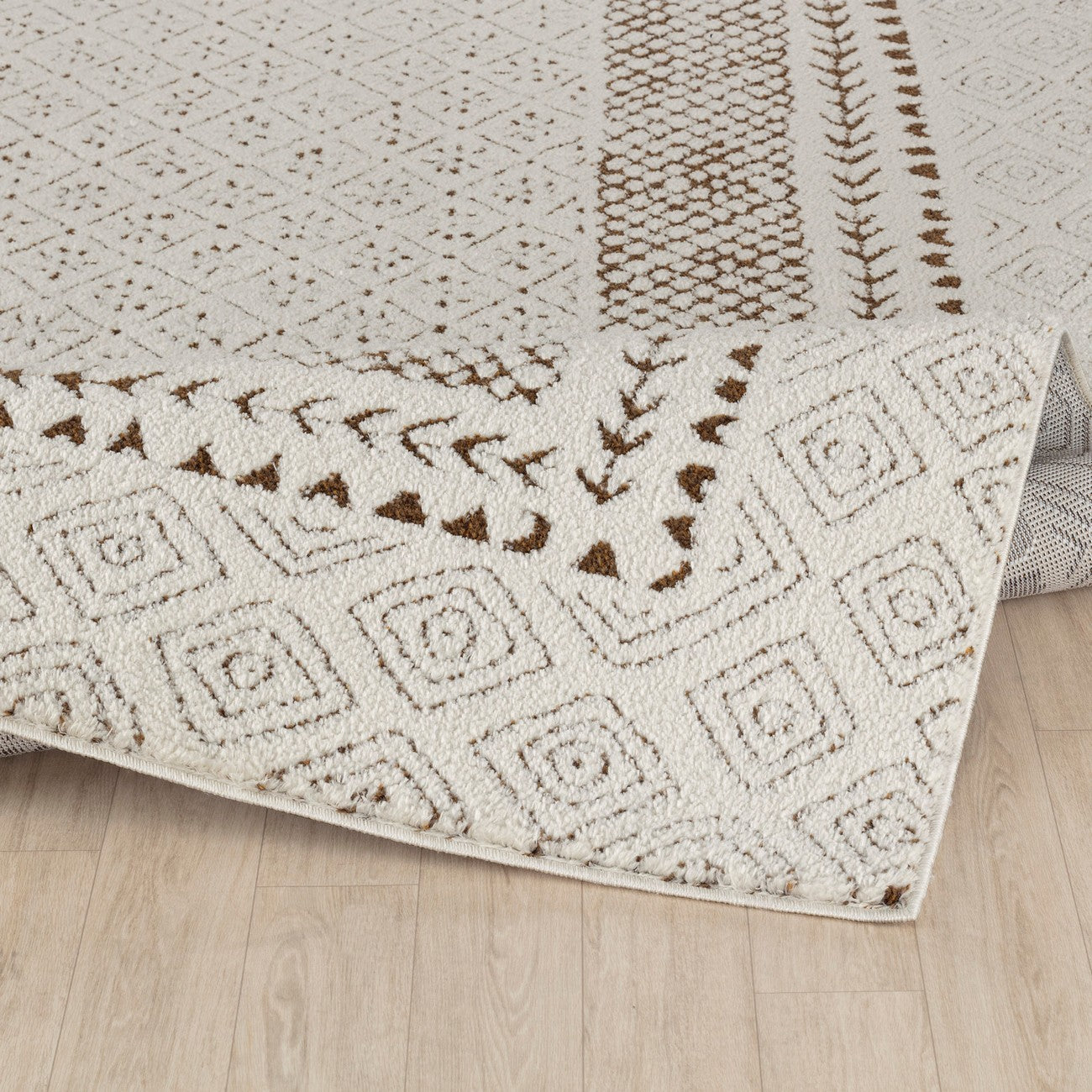AMBRE Scandi Modern High Pile Ivory/Brown Area Rug Fold