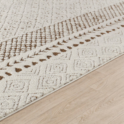 AMBRE Scandi Modern High Pile Ivory/Brown Area Rug Texture