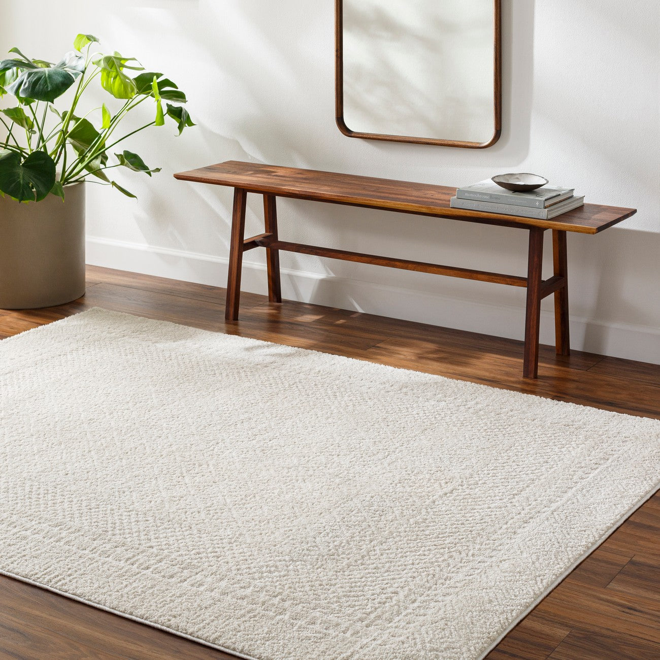AMBRE Scandi Modern High Pile Ivory/Off-White Area Rug Roomscene