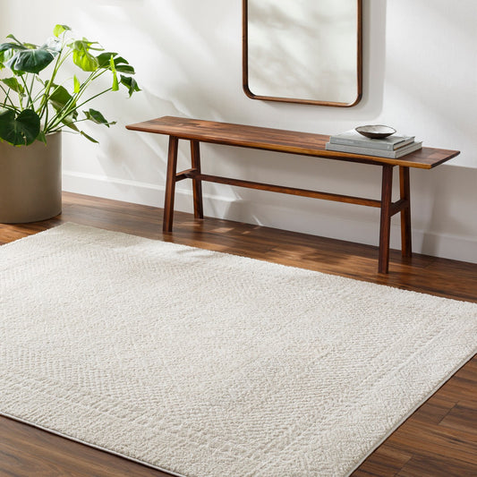 AMBRE Scandi Modern High Pile Ivory/Off-White Area Rug Roomscene