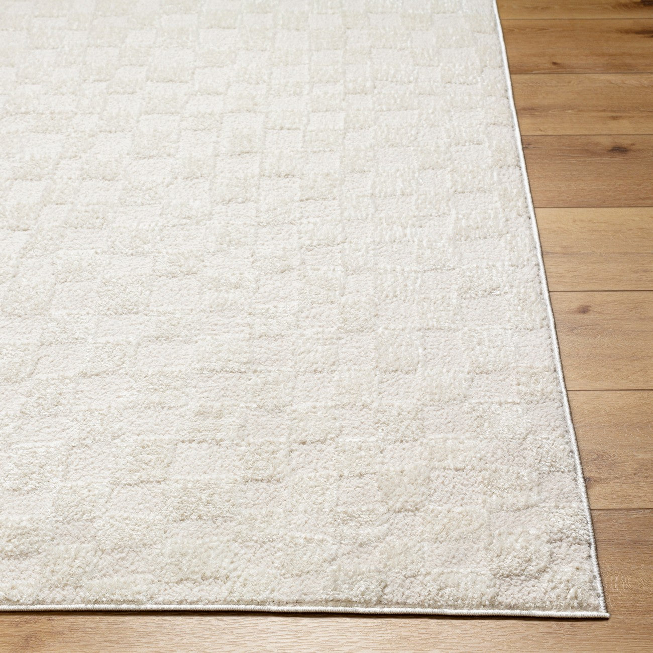 IRINA Scandi Modern High Pile Off-White/Ivory Checkered Area Rug Front