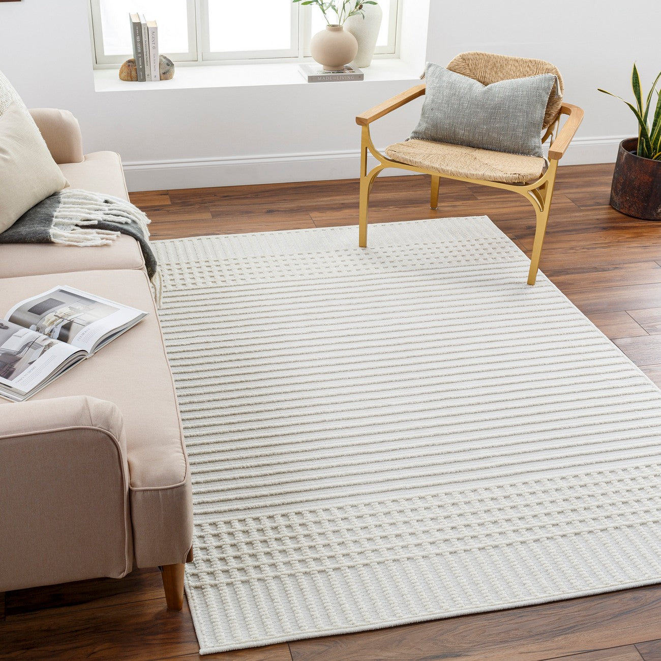 GAURI Machine Washable Modern Ivory Area Rug Roomscene