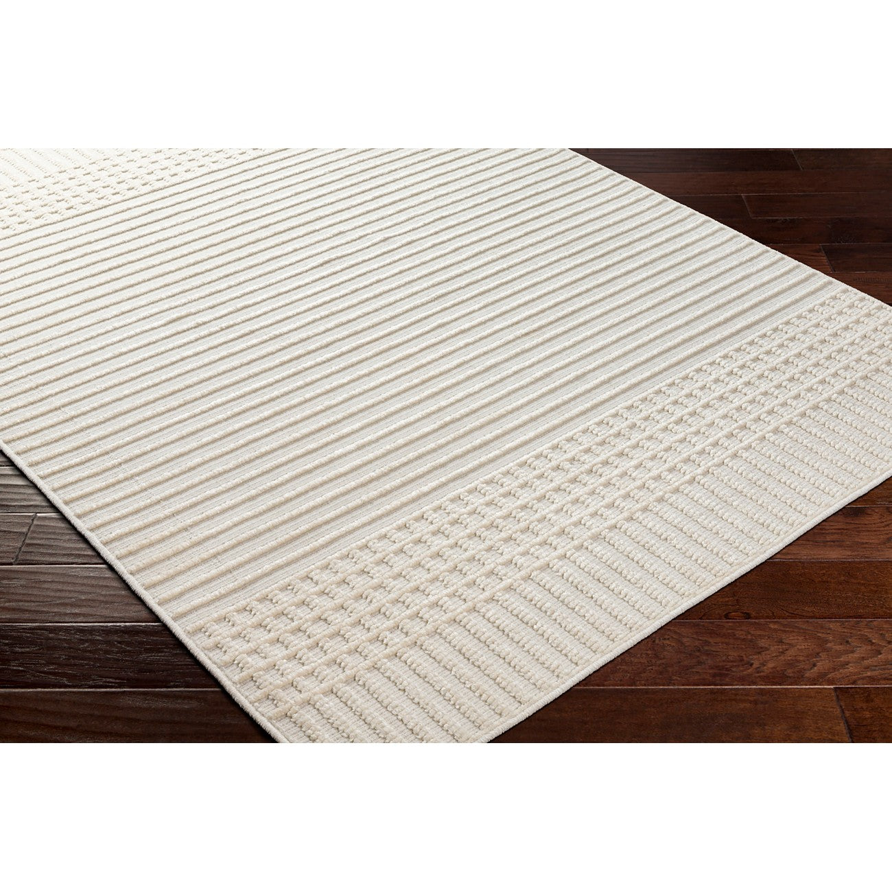 GAURI Machine Washable Modern Ivory Area Rug Corner