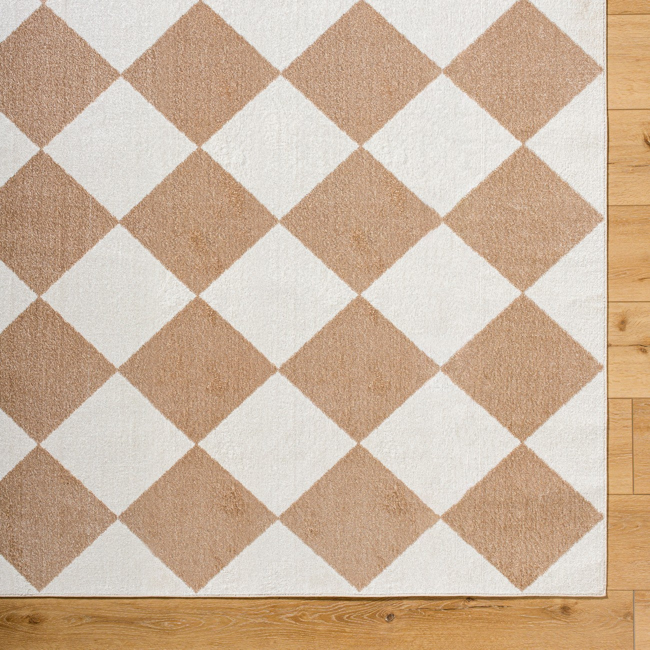 GHISLAINE Machine Washable Modern Boho Diamond Light Brown Area Rug Overhead