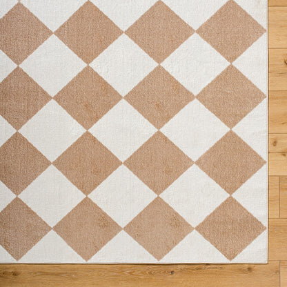 GHISLAINE Machine Washable Modern Boho Diamond Light Brown Area Rug Overhead