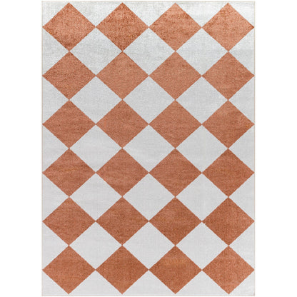 GHISLAINE Machine Washable Modern Boho Diamond Rust Area Rug Flat