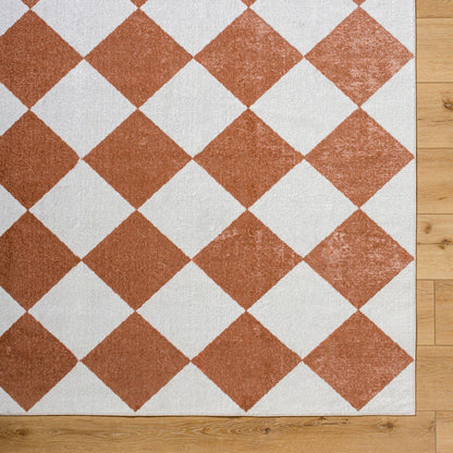 GHISLAINE Machine Washable Modern Boho Diamond Rust Area Rug Overhead