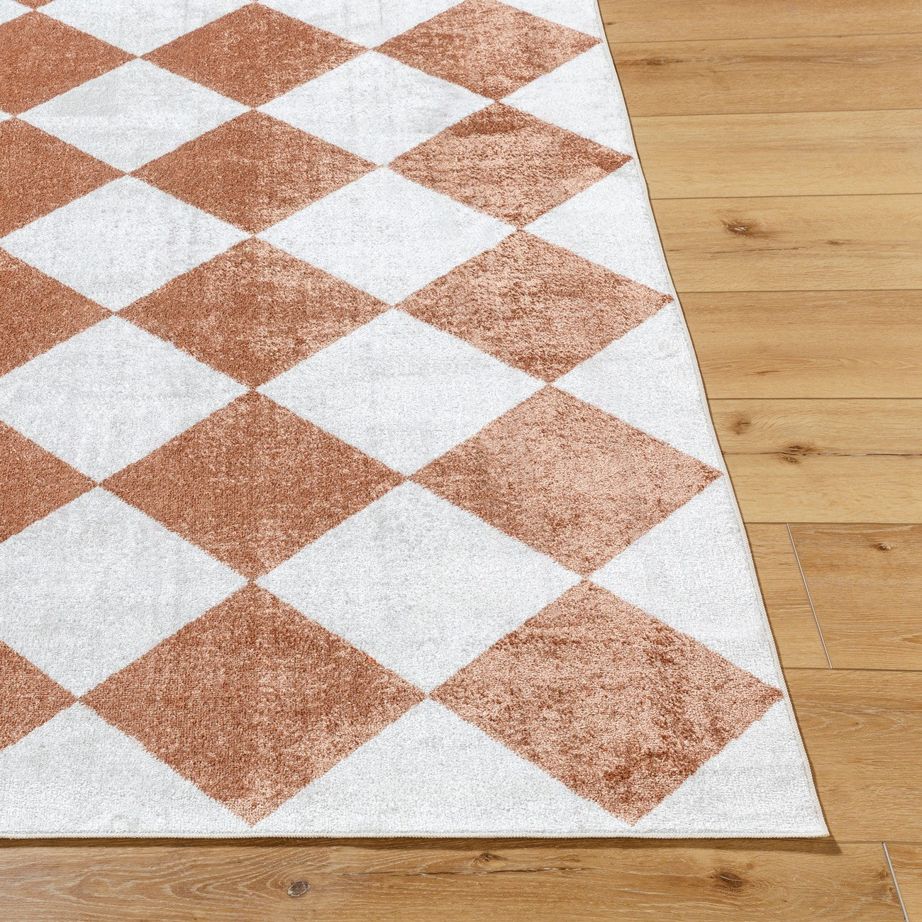 GHISLAINE Machine Washable Modern Boho Diamond Rust Area Rug Front