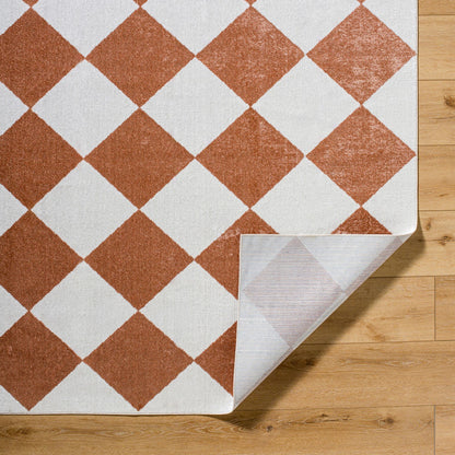 GHISLAINE Machine Washable Modern Boho Diamond Rust Area Rug Fold